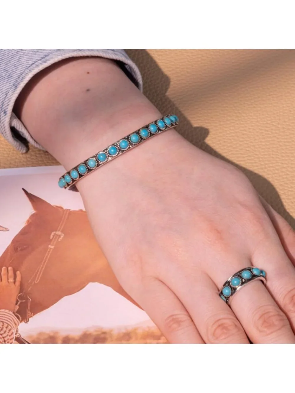 Bohemian Turquoise Cuff Bangle Bracelet for Women - Rustic Cowgirl Style Jewelry